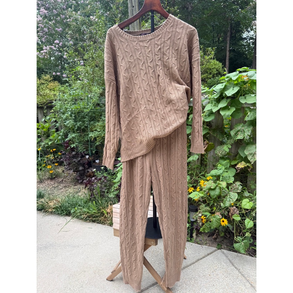 Trendy Threads 3X Cable Knit Sweater Pants Set Brown Plus Size Cozy Lounge
